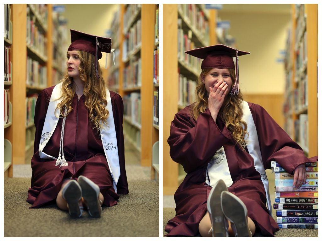 deux images d'Annabelle à la bibliothèque. 