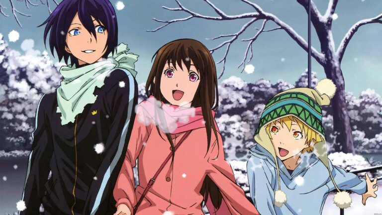 Yato stands with Hiyori in a snowy forest