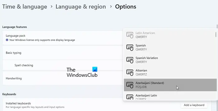 Ajout d'une disposition de clavier