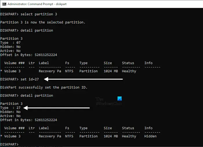 Attribuer un ID à la partition de récupération