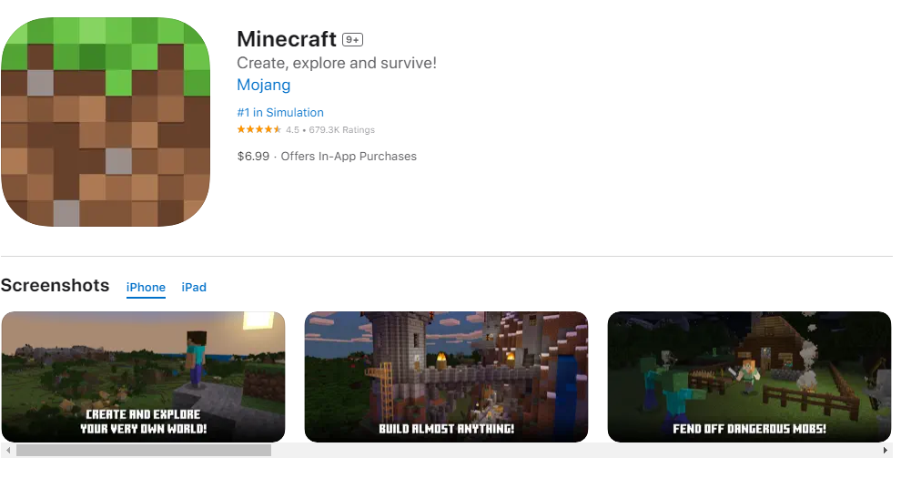 Acheter Minecraft sur un appareil mobile iOS