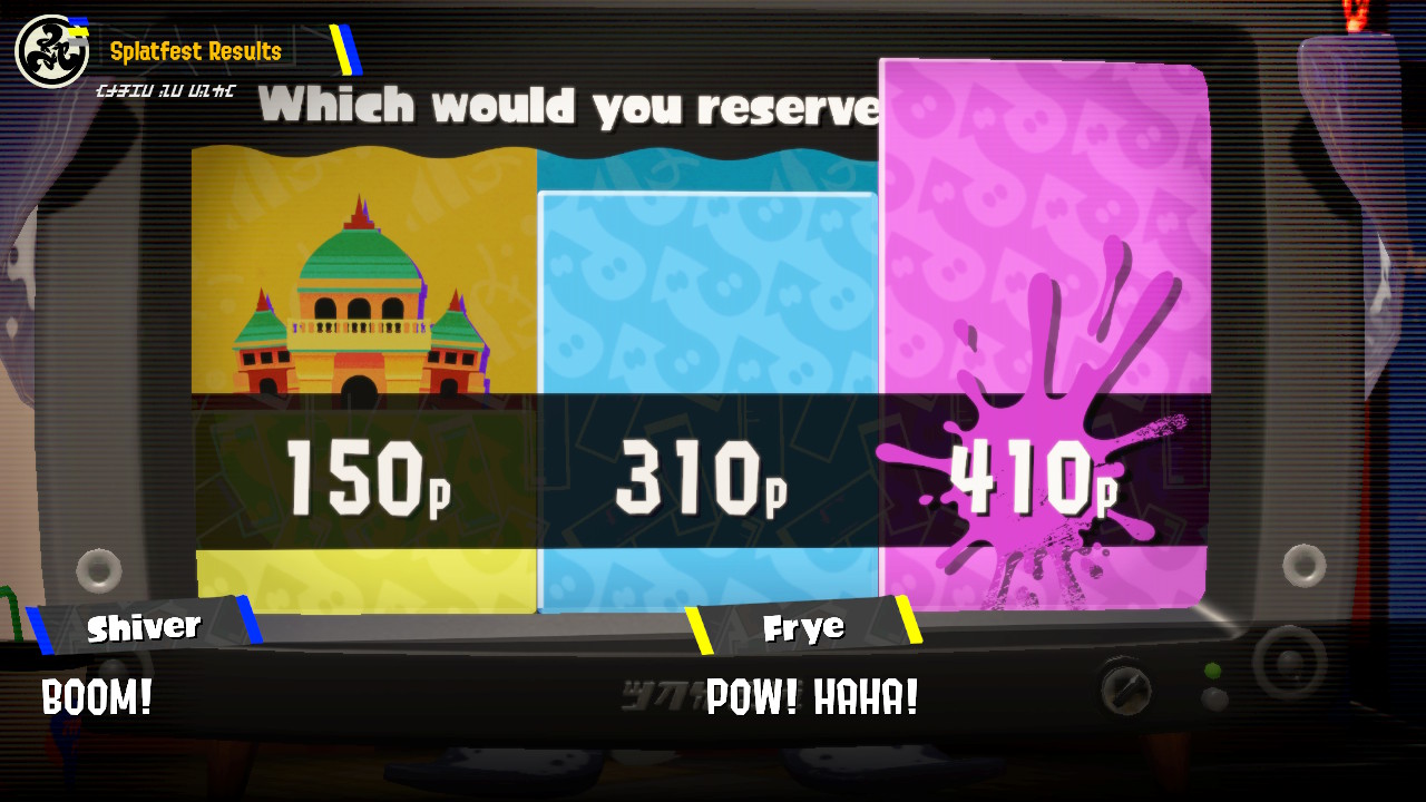 Résultats du Splatfest de Splatoon 3 Palais vs. Parc à thème vs. Plage