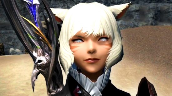 Statut du serveur FFXIV - Y'shtola Rhul, une catgirl aux cheveux blancs et aux yeux blancs laiteux