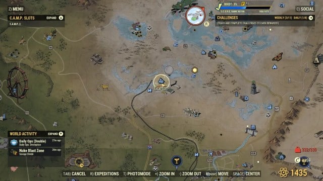 emplacement de la carte de Fallout 76 à Grafton