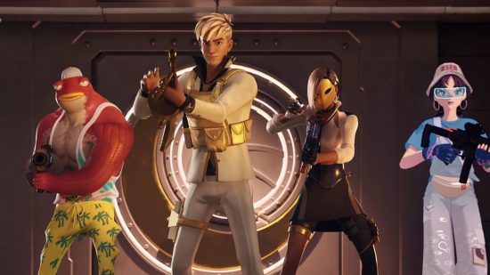 Fortnite va-t-il fermer ? Un écran avec quatre personnages illustre la fonction de braquage du jeu