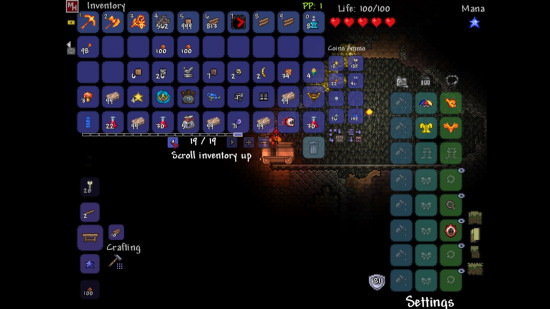 Meilleurs mods Terraria : une vue latérale d'une personne qui exploite une grotte.