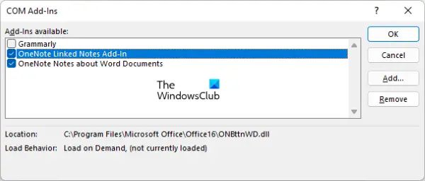 Désactiver les modules complémentaires COM dans Word