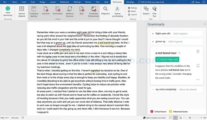 Grammarly dans Ms Word