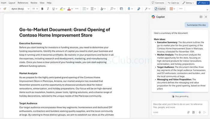 Microsoft Copilot dans Ms Word