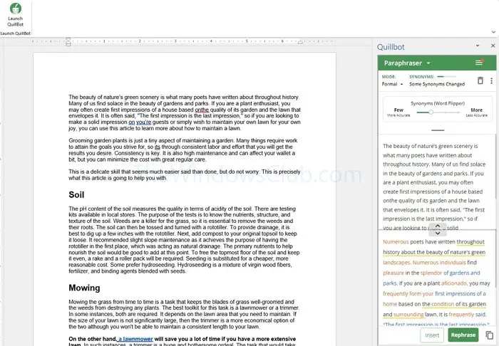 Quillbot dans Ms Word