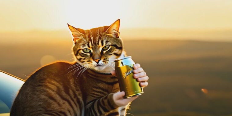 Nous avons fait boire une bière à un chat avec le générateur de vidéo IA de Runway, et des mains lui ont poussé