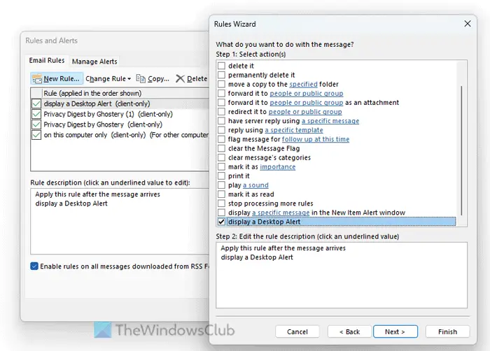 Comment recevoir des notifications pour les sous-dossiers dans Outlook