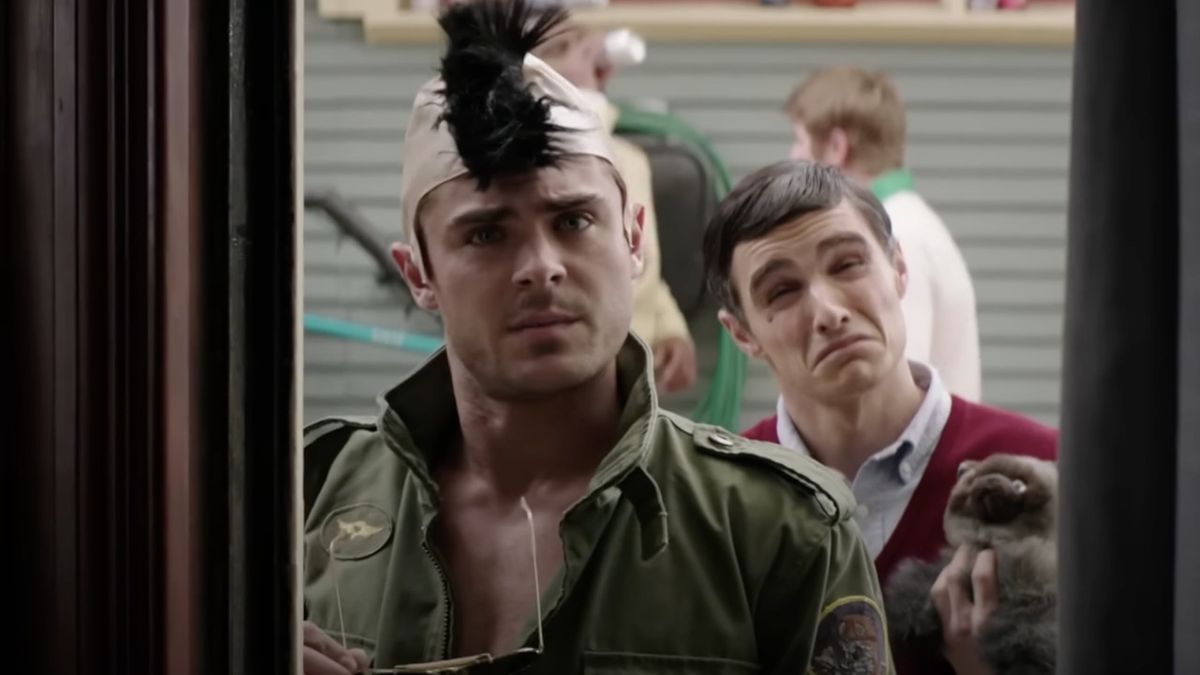 Teddy Sanders (Zac Efron) and Pete Regazolli (Dave Franco) impersonate Robert De Niro in Neighbors