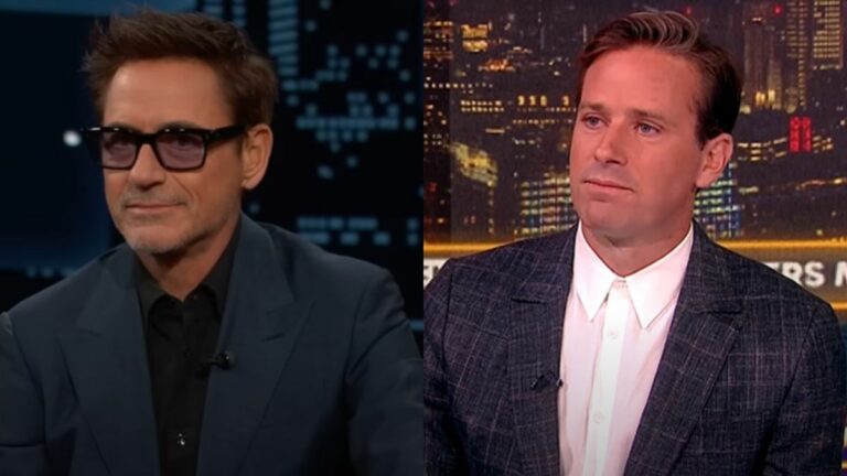 From left to right: Robert Downey Jr. on Jimmy Kimmel Live and Armie Hammer on Piers Morgan Uncensored.