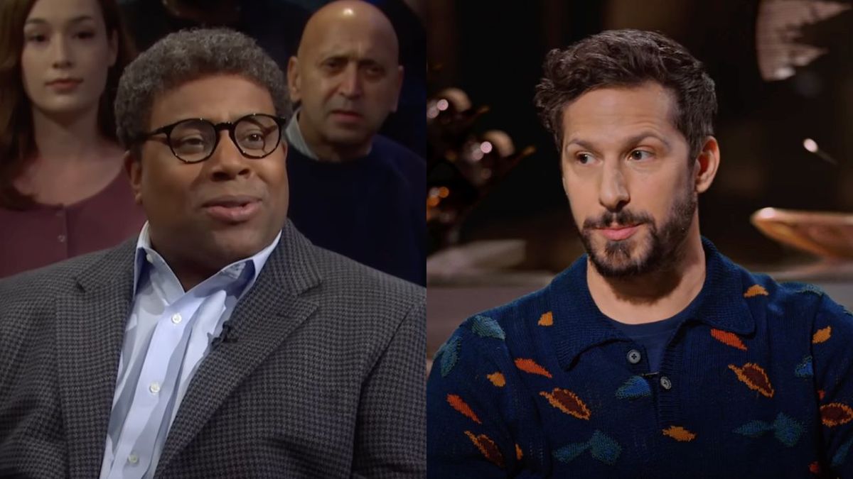 Split Image: Kenan Thompson in the Beavis and Butthead SNL Sketch and Andy Samberg in the Hart to Heart show