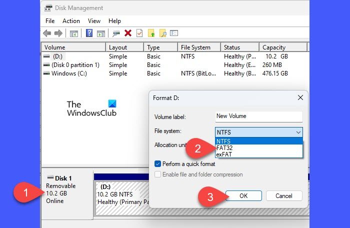 Formater la clé USB en FAT32 à l'aide de la gestion des disques