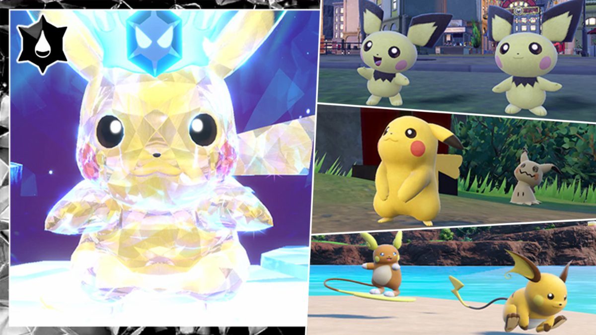 Water Tera-type Pikachu, Pichu, Raichu, and Alolan Raichu in Pokemon Scarlet and Violet