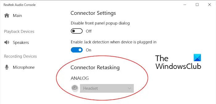 La réaffectation du connecteur de la console audio Realtek est grisée [Fix]