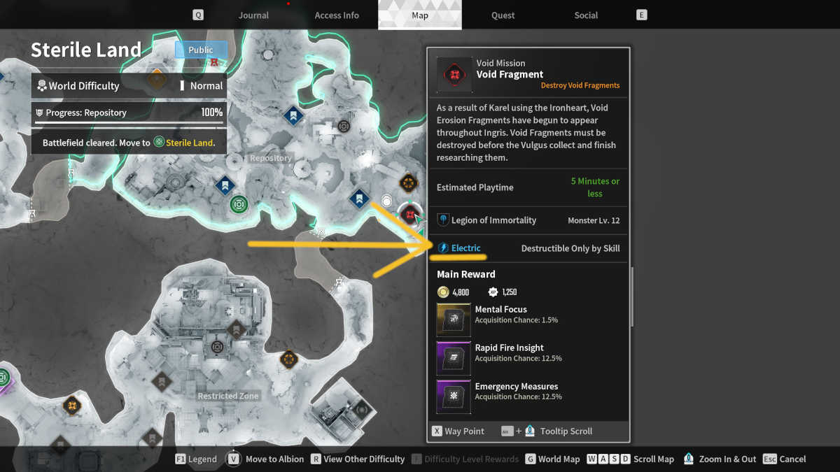 Carte des missions du fragment du vide dans The First Descendant.