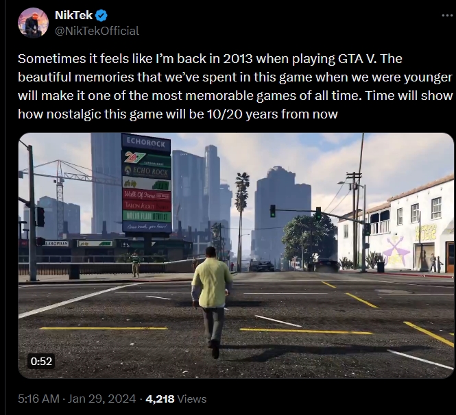 De nombreux joueurs ressentent une douce-amère nostalgie après avoir grandi avec la franchise GTA | Source de l'image : Twitter