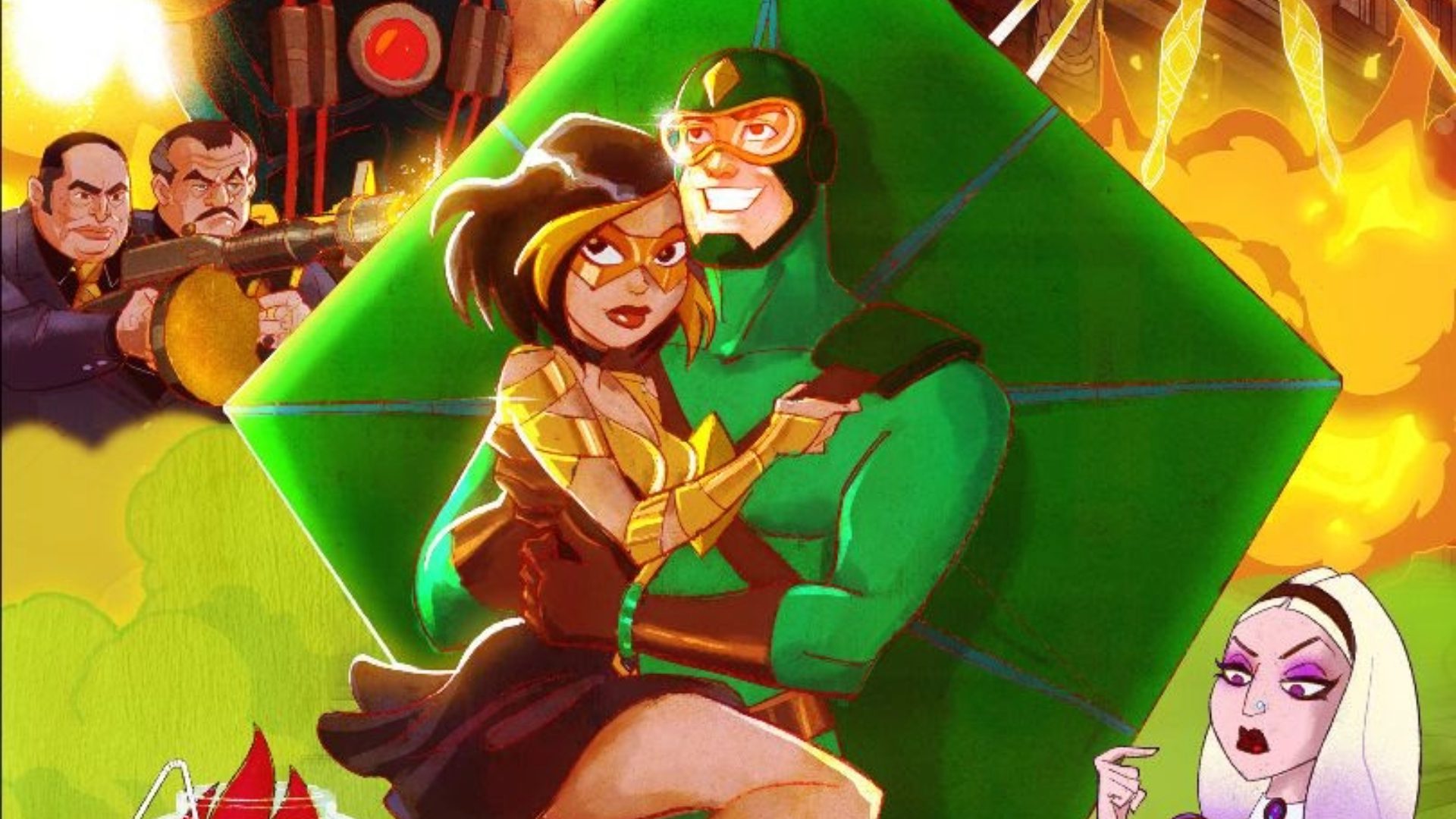 Kite Man and Golden Glider in promotional art for Kite Man: Hell Yeah