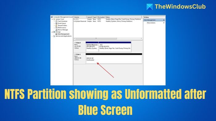 Partition NTFS affichée comme non formatée après un écran bleu