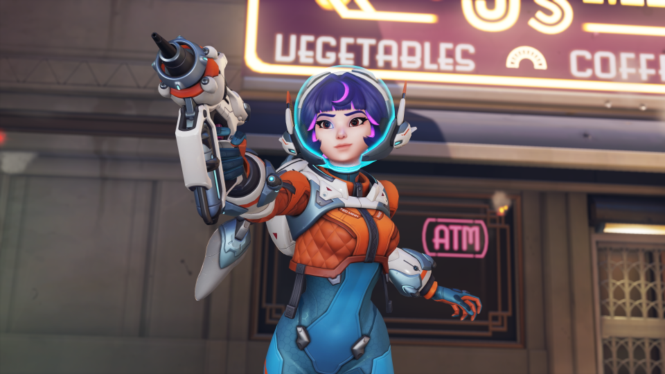 Juno, l'héroïne d'Overwatch 2, un personnage qui porte un casque et peut flotter.