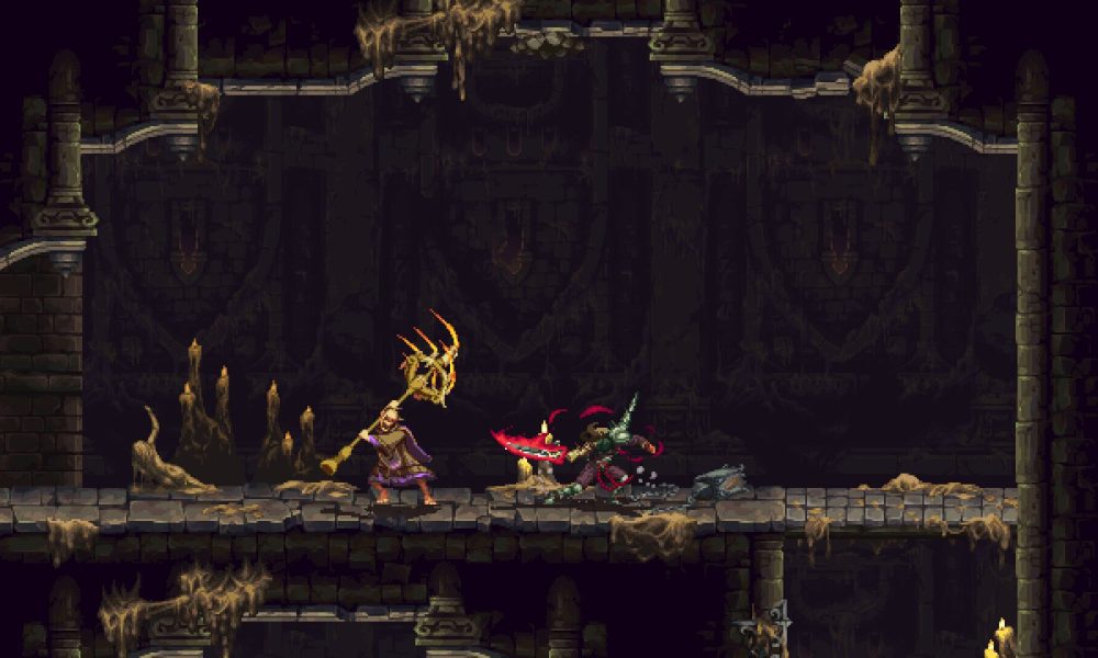 Metroidvania game on Steam featuring intense combat in dark dungeons