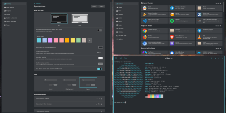 Vous pouvez tester les pneus alpha sur Cosmic de System76, un nouveau bureau Linux