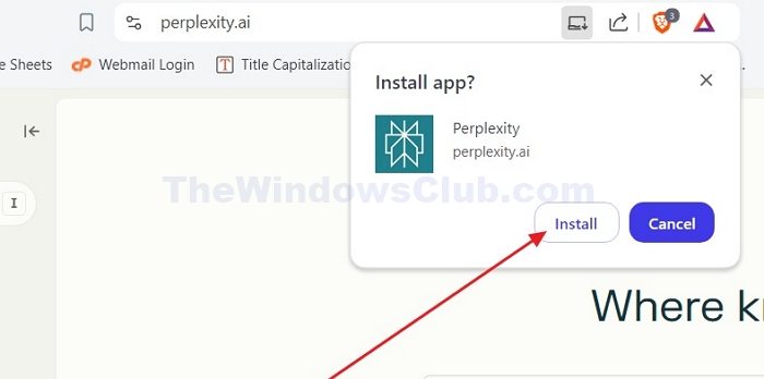 Installer l'application Web progressive Perplexity Ai à partir du navigateur