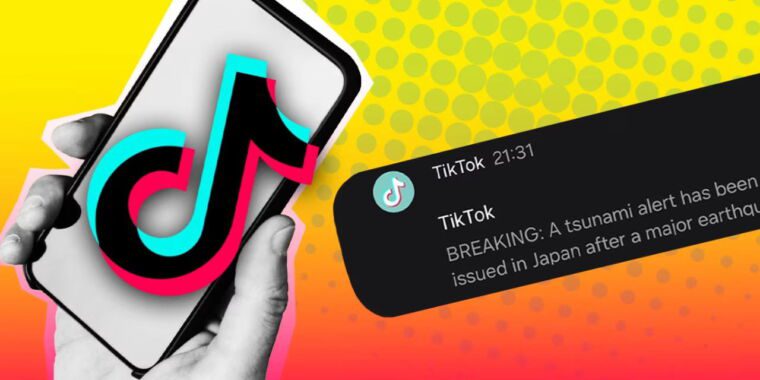 Les alertes push de TikTok incluent de fausses nouvelles et une alerte au tsunami expirée