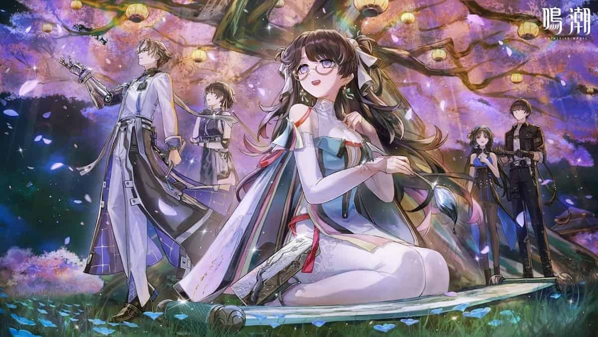 Wuthering Waves official art for moon festival with characters gazing at the sky