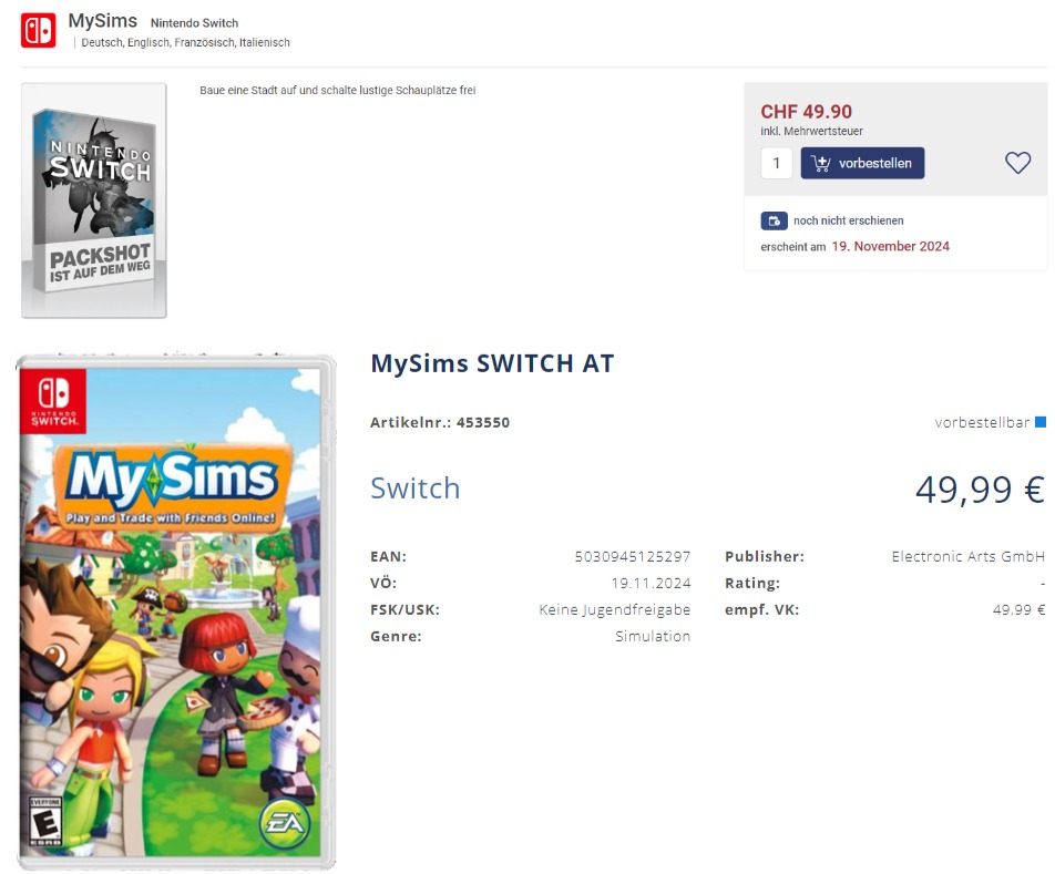 Listes de MySims Switch