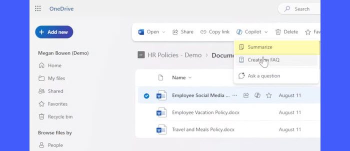 Résumer avec Copilot dans OneDrive