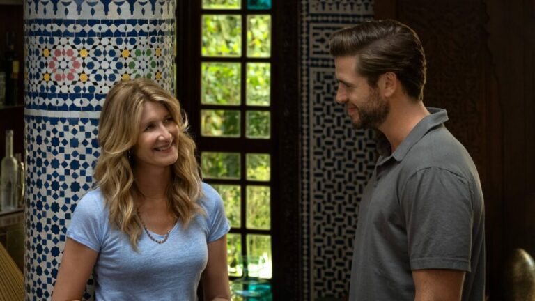 Laura Dern as Katherine Loewe and Liam Hemsworth as Owen Brophy in 