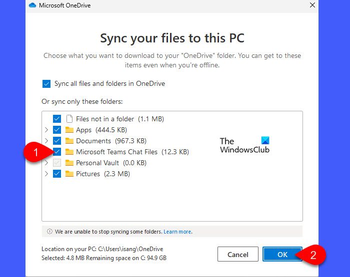 Vérifiez les paramètres de synchronisation OneDrive