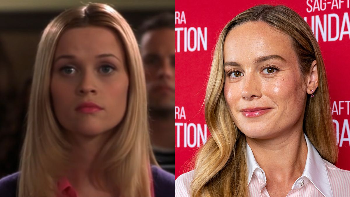 Reese Witherspoon in Legally Blonde and Brie Larson in similar look at SAG-Aftra event.