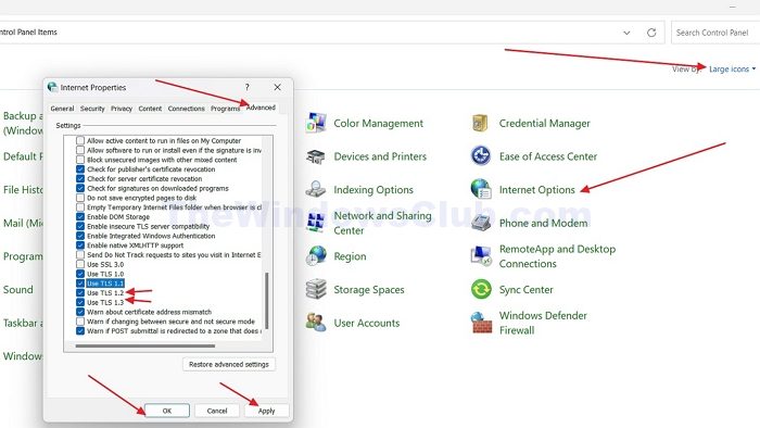 Modifier la version TLS dans le panneau de configuration Windows