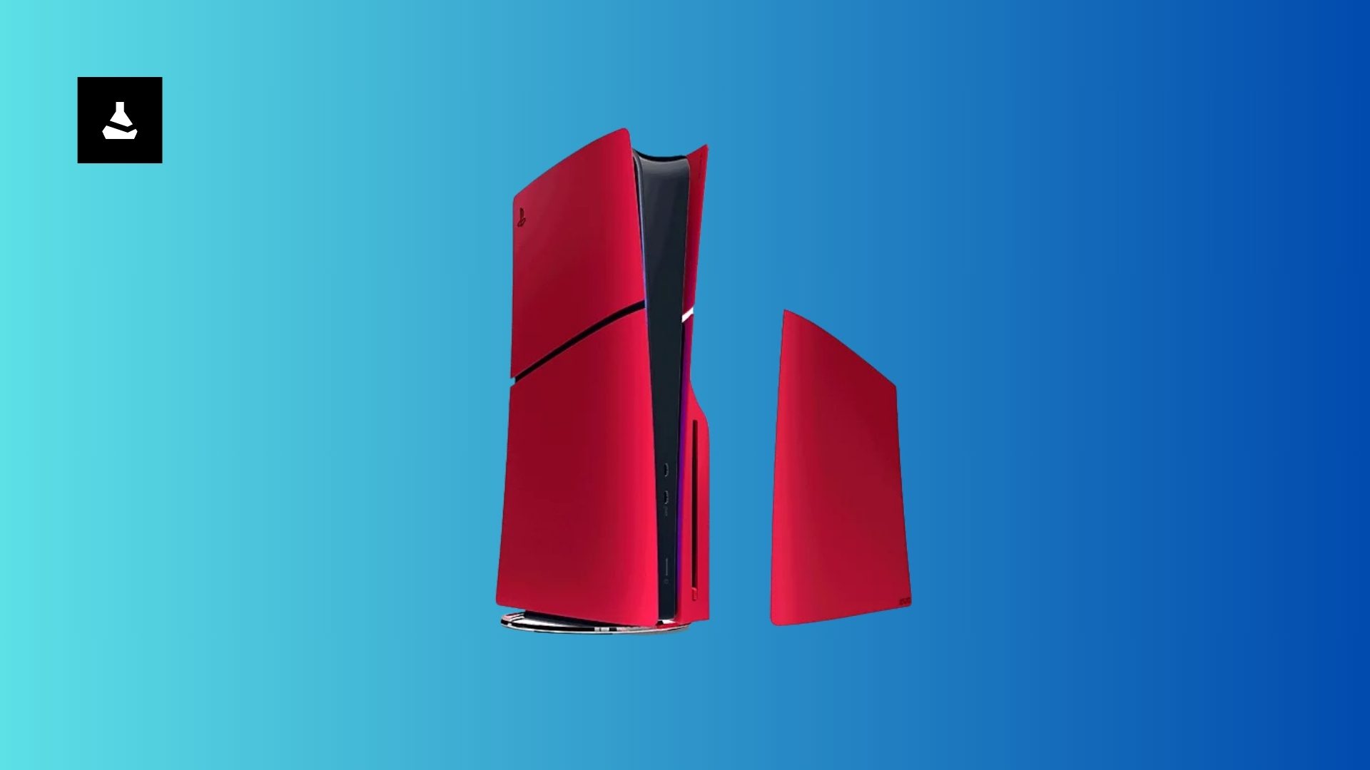 Image montrant la PS5 Slim avec une façade en couleur rouge (Volcanic Red).