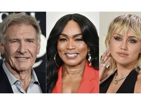 Cette combinaison de photos montre Harrison Ford, Angela Bassett et Miley Cyrus.