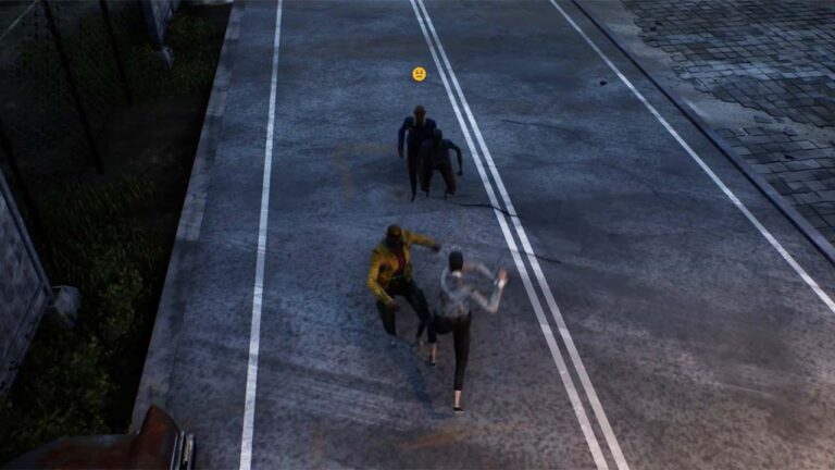 City 20, several characters fighting in the middle of a road.