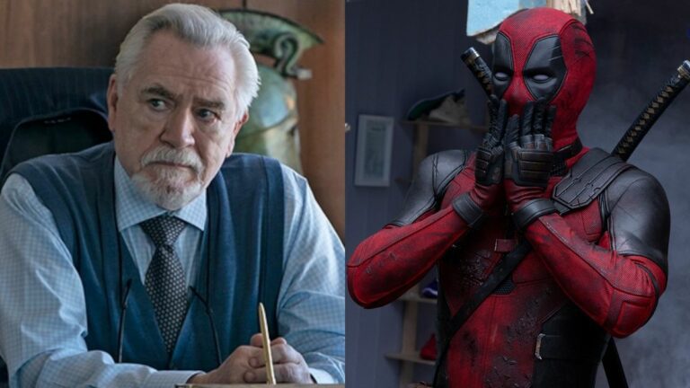 Logan Roy (Brian Cox) looks disgusted on Succession, while Deadpool/Wade Wilson (Ryan Reynolds) is in shock in Deadpool & Wolverine