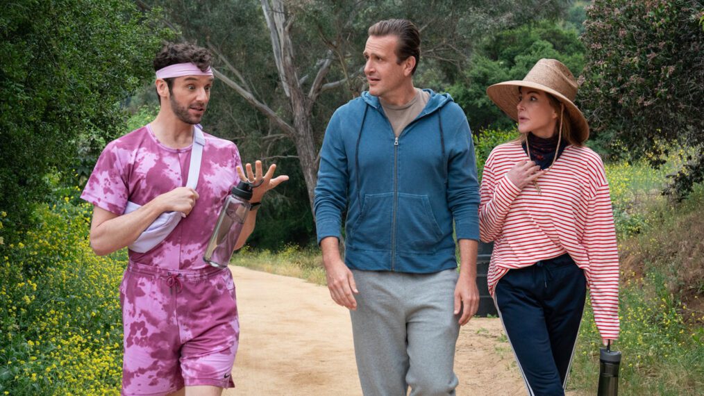 Michael Urie as Brian, Jason Segel as Jimmy, and Christa Miller as Liz in 