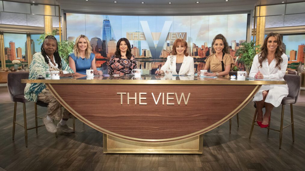 Whoopi Goldberg, Sara Haines, Ana Navarro, Joy Behar, Sunny Hostin, and Alyssa Farah Griffin on set of 