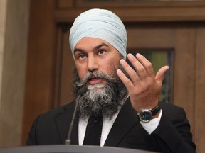 Le chef du Nouveau Parti démocratique, Jagmeet Singh, prend la parole dans le foyer de la Chambre des communes le jeudi 13 juin 2024.