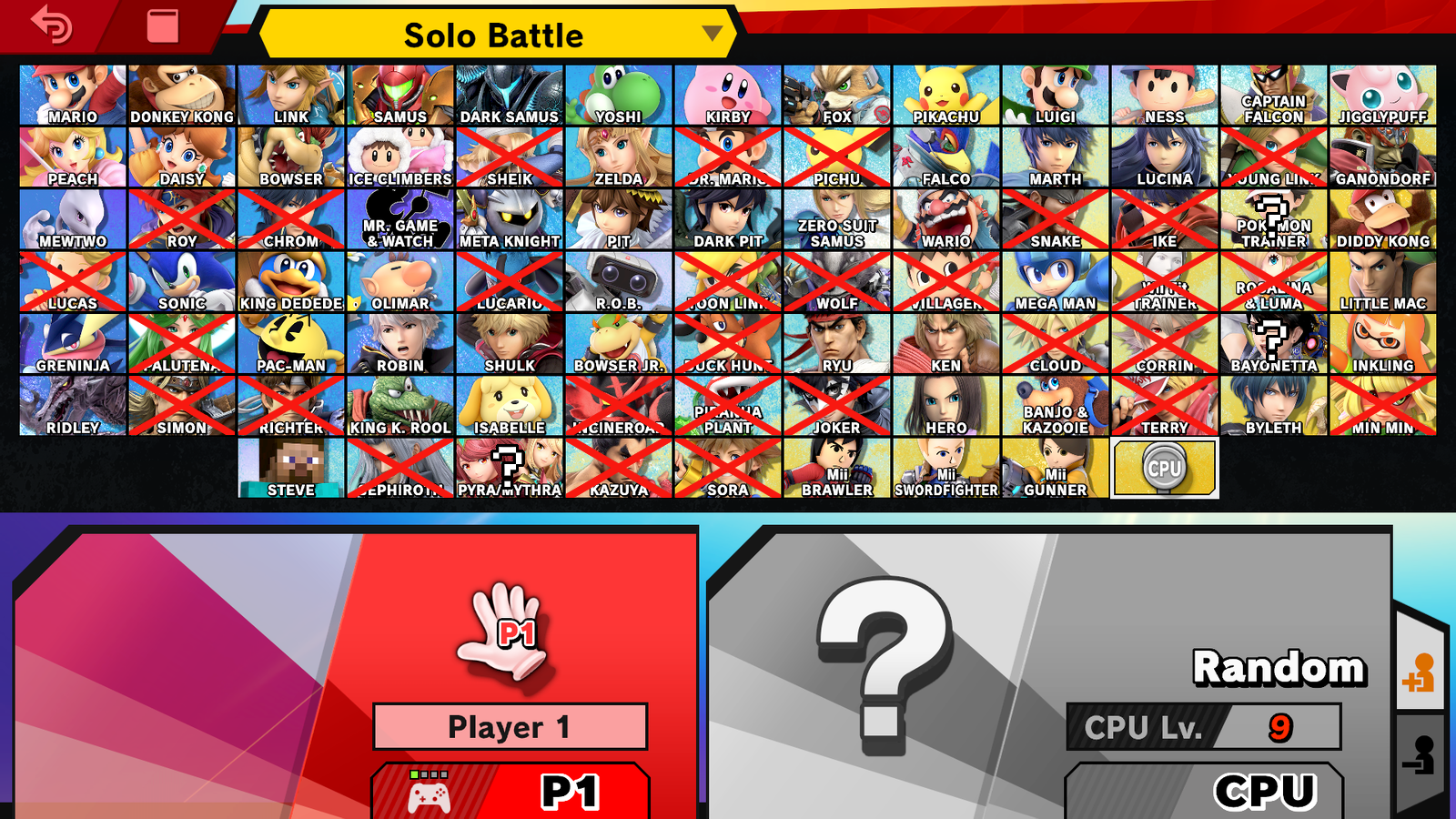 Réduire de moitié la liste des joueurs de Smash