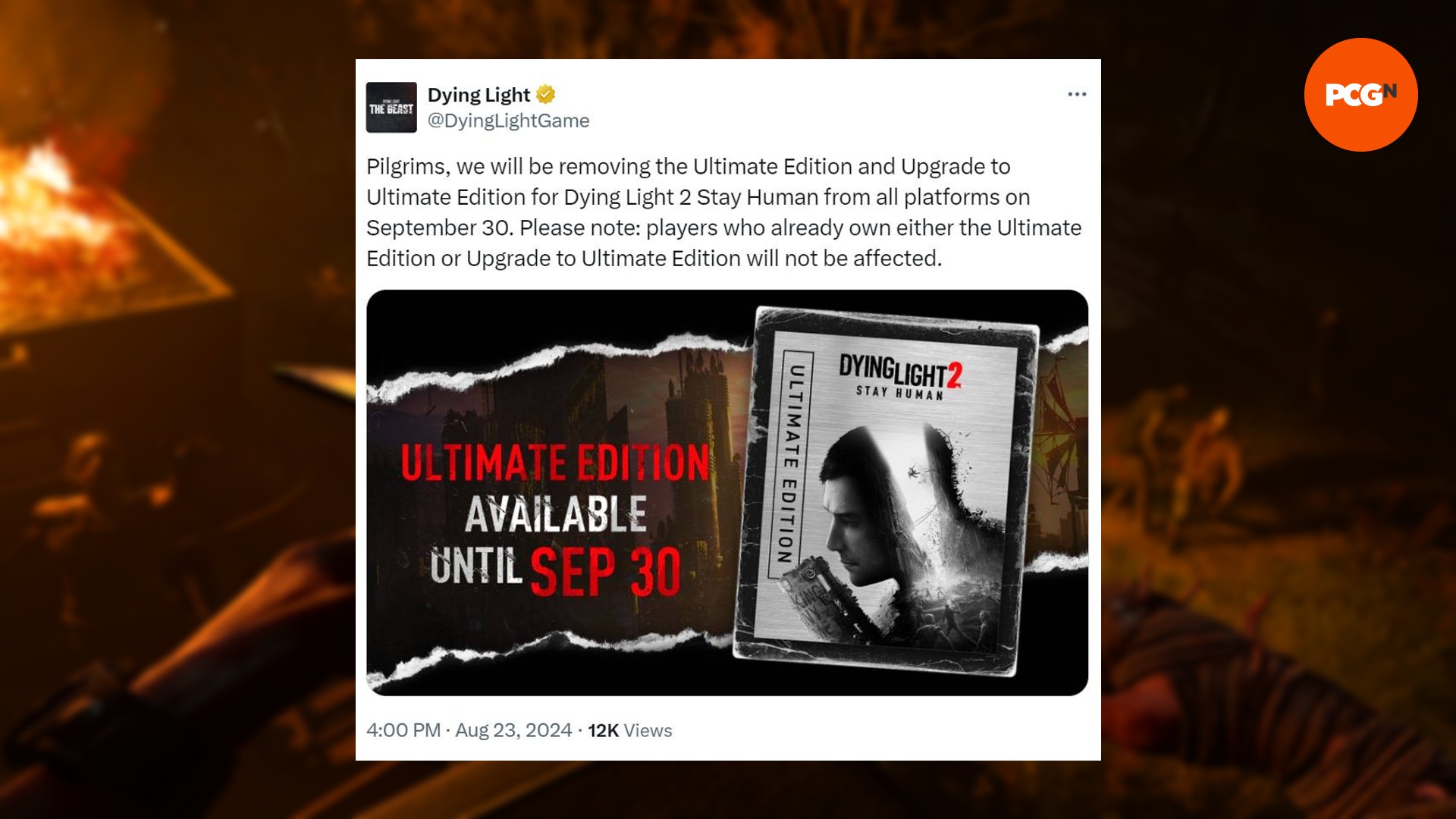 Techland retire l'édition ultime de Dying Light 2 de Steam : Un tweet du compte Twitter officiel de Dying Light confirmant que l'édition ultime sera supprimée de Steam