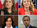 Dans le sens des aiguilles d'une montre, à partir du coin supérieur gauche, Freeland, Joly, Anand et Carney. FICHIERS POSTMEDIA