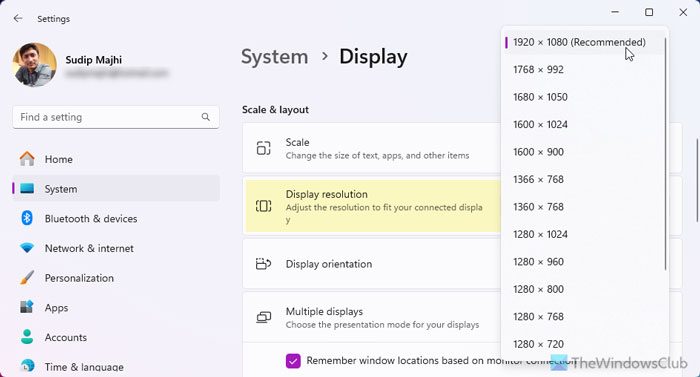 Ajustez votre moniteur pour une meilleure résolution d'écran sous Windows 11/10