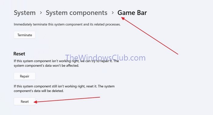 Réinitialiser la barre de jeu Xbox sous Windows